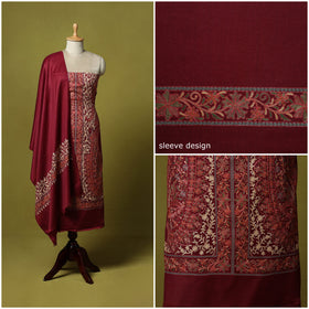 Maroon - 3pc heavy chain stitch embroidered merino wool