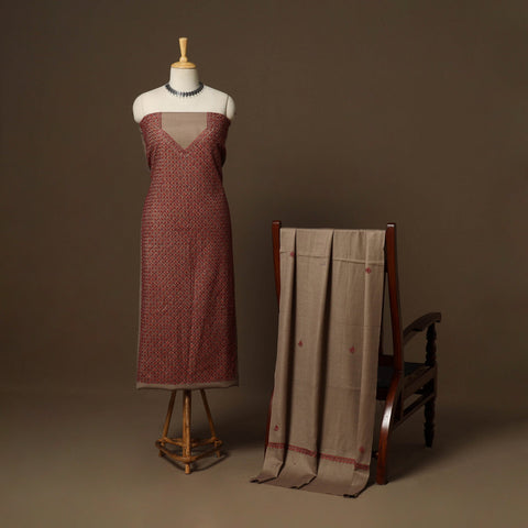 Maroon - 3pc kashmiri merino wool unstitched heavy sozni