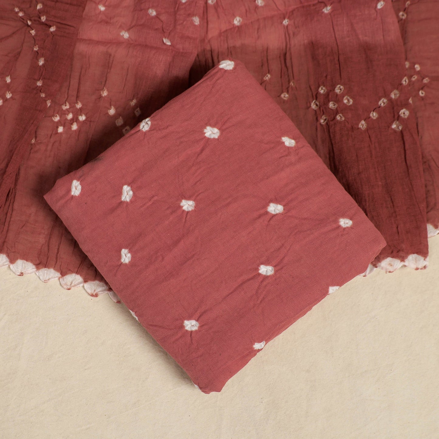 Maroon 3pc Kutch Tie-Dye Satin Cotton Bandhani Dress Material