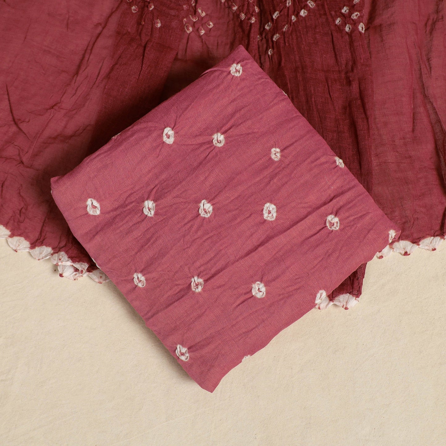 Maroon - 3pc kutch tie-dye satin cotton bandhani unstitched