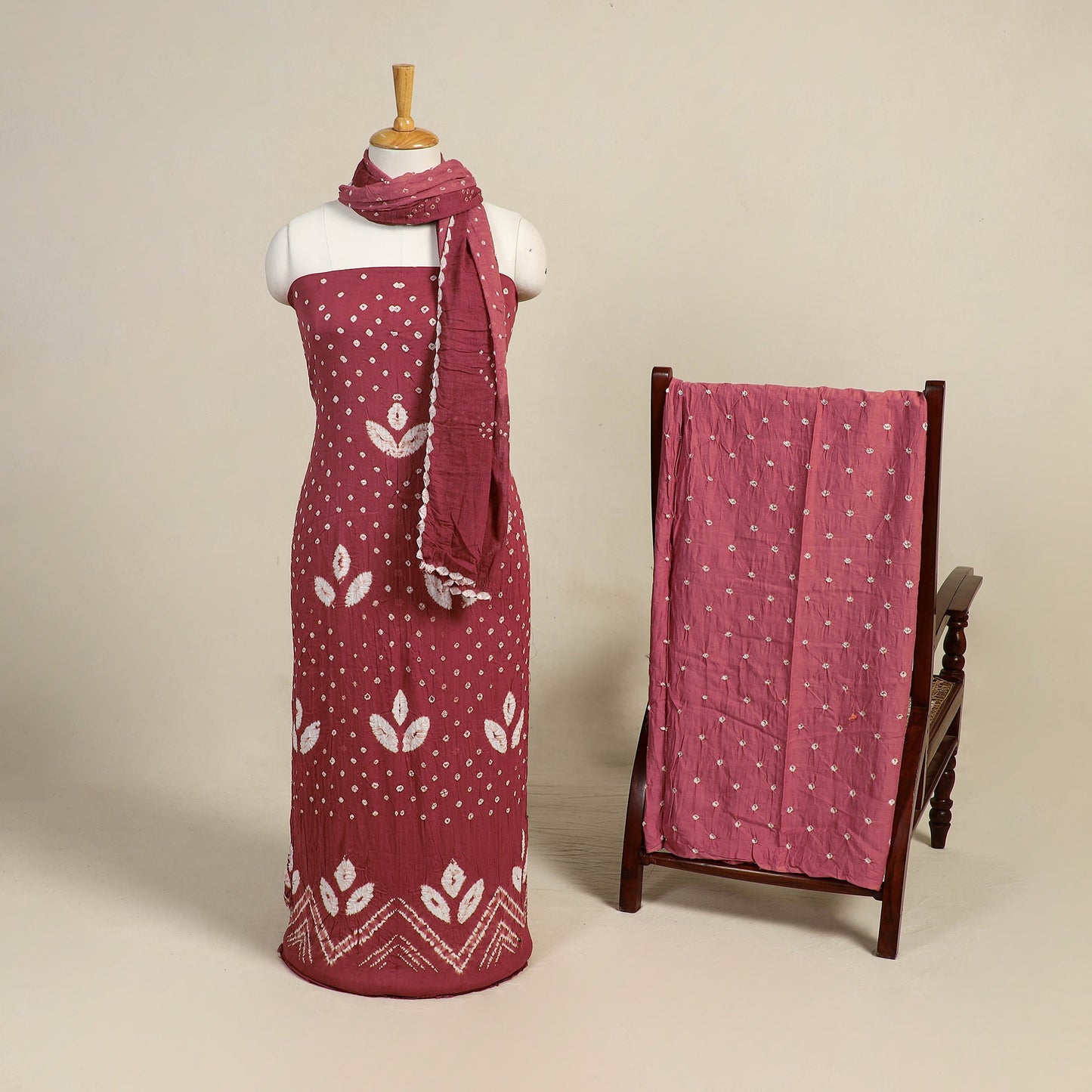 Maroon - 3pc kutch tie-dye satin cotton bandhani unstitched