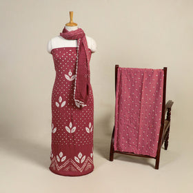 Maroon - 3pc kutch tie-dye satin cotton bandhani unstitched