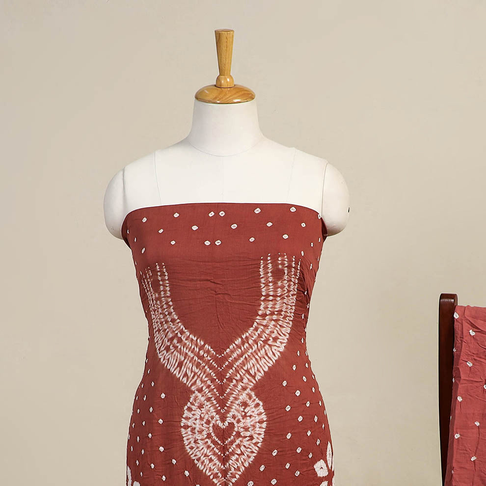 Maroon 3pc Kutch Tie-Dye Satin Cotton Bandhani Dress Material