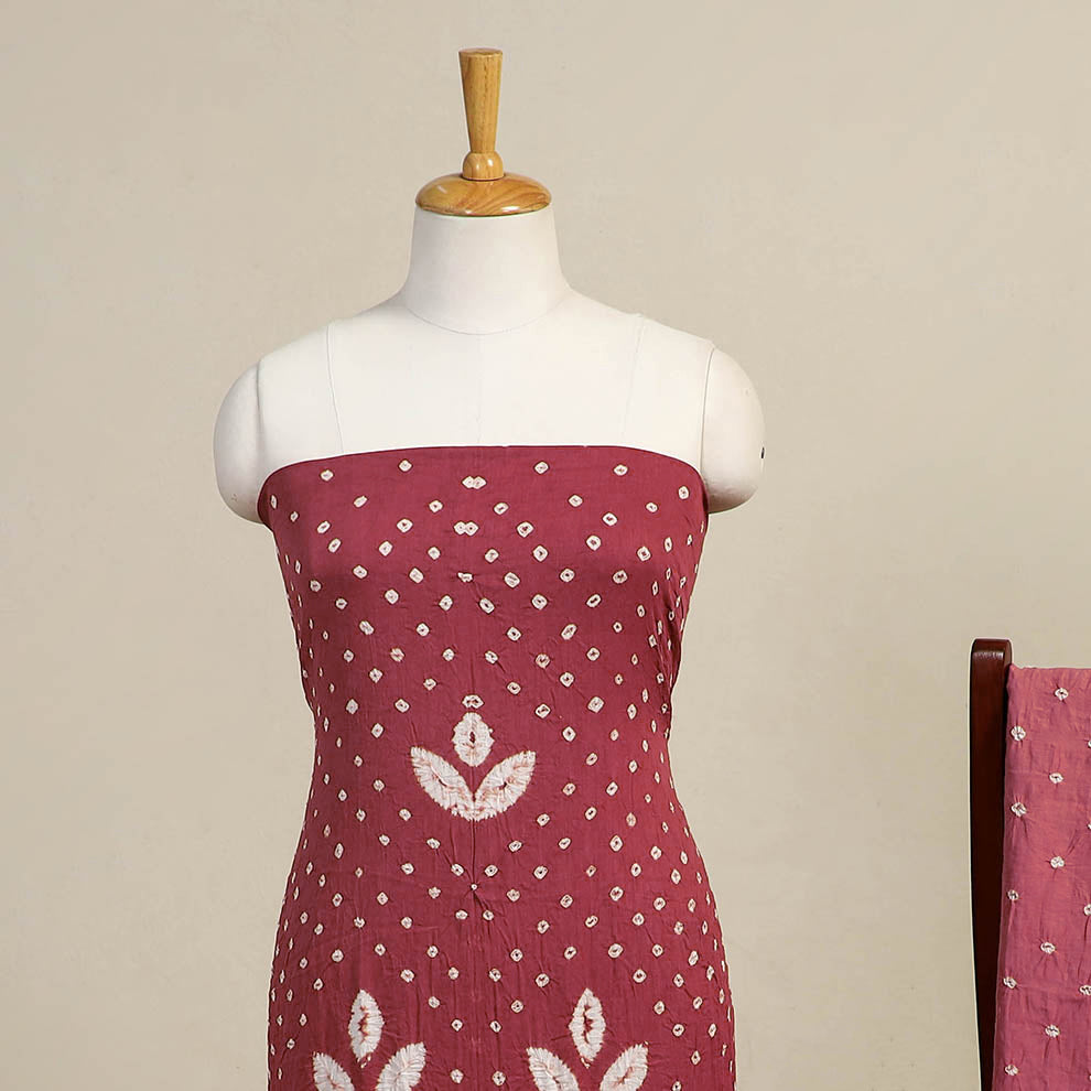 Maroon - 3pc kutch tie-dye satin cotton bandhani unstitched