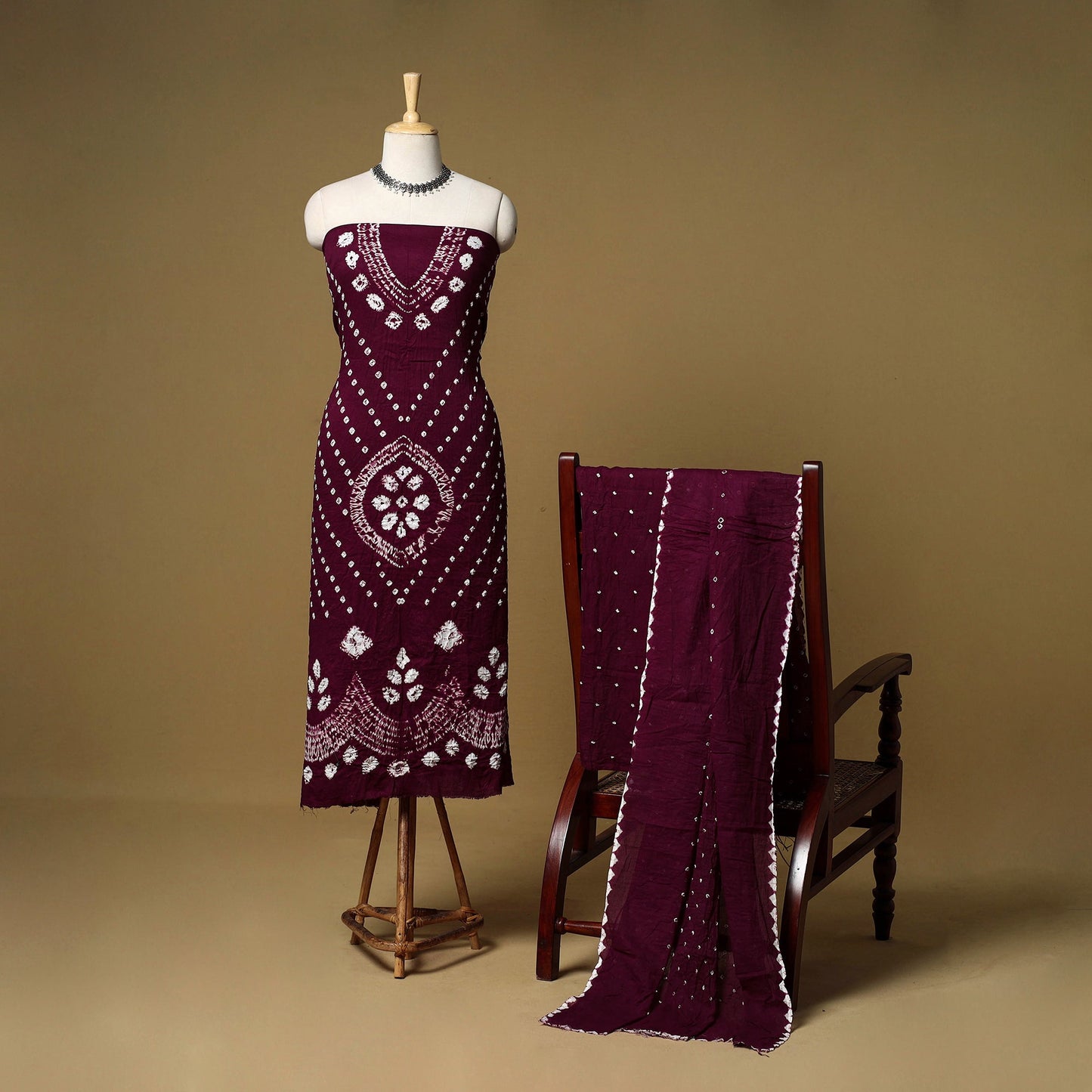 3pc kutch tie-dye satin cotton unstitched bandhani dress