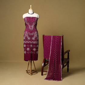 3pc kutch tie-dye satin cotton unstitched bandhani dress