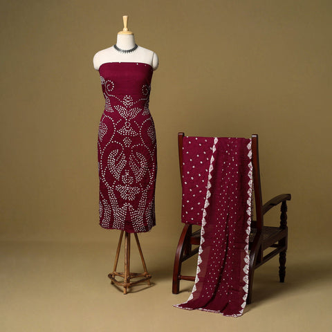 3pc kutch tie-dye satin cotton unstitched bandhani dress