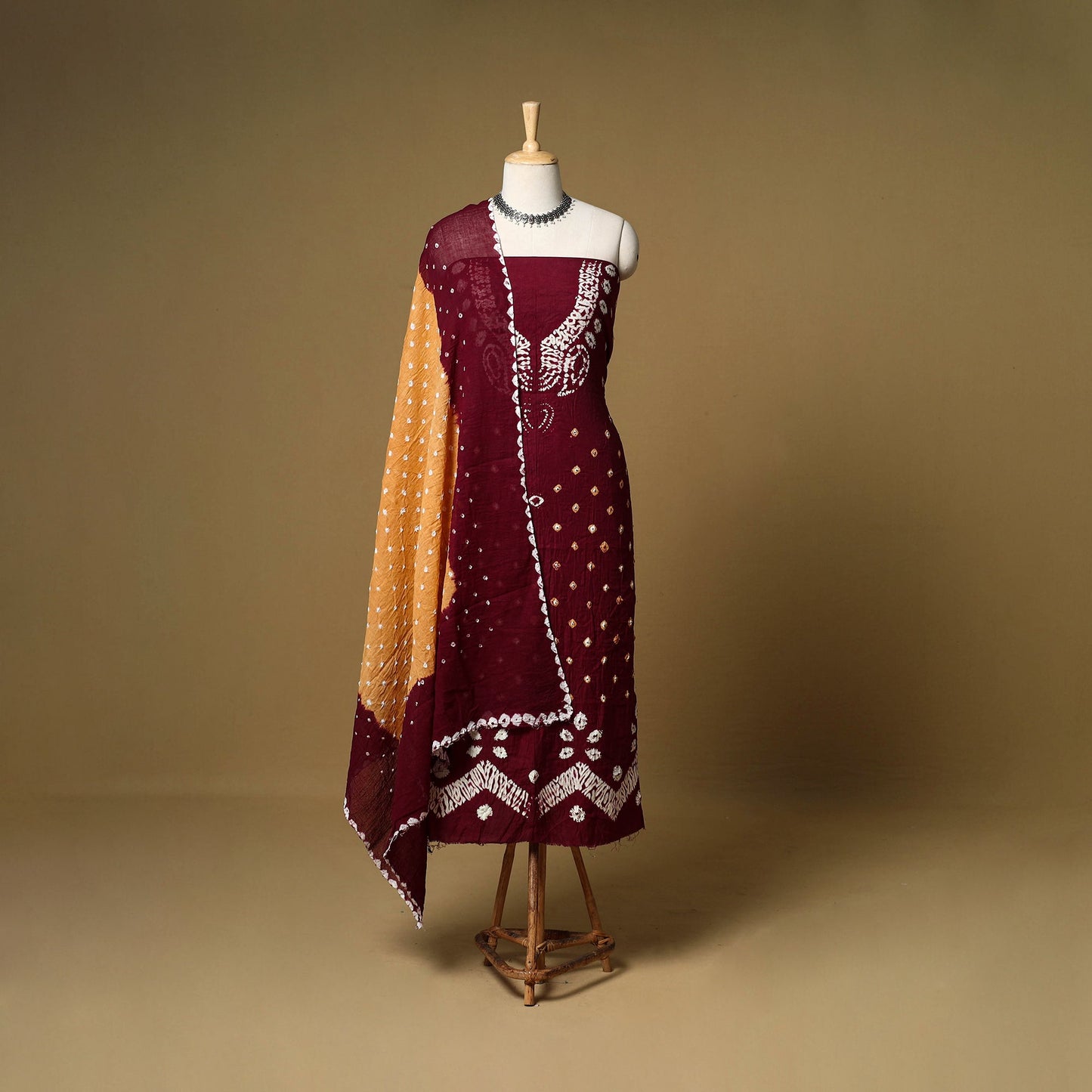 3pc kutch tie-dye satin cotton unstitched bandhani dress