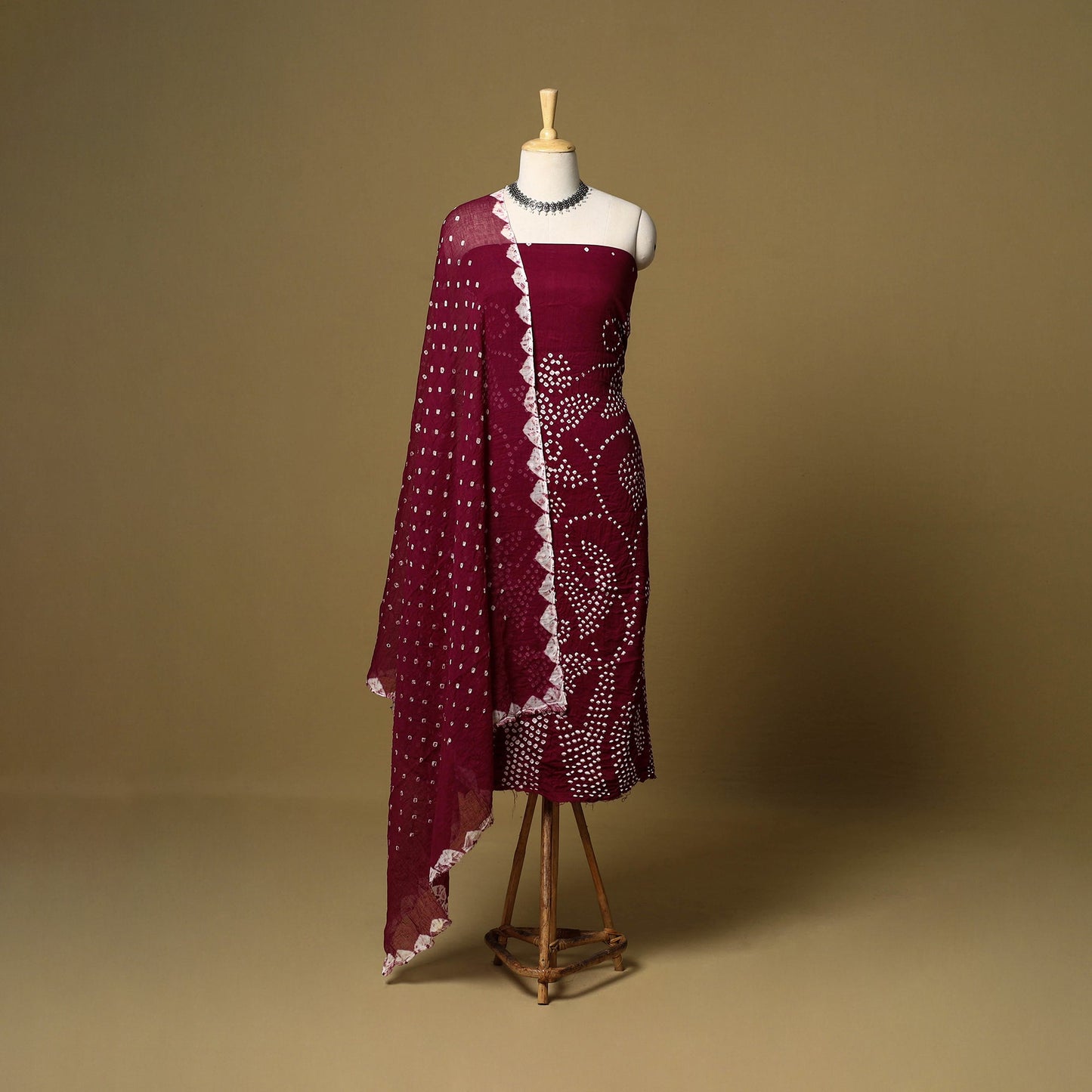 3pc kutch tie-dye satin cotton unstitched bandhani dress