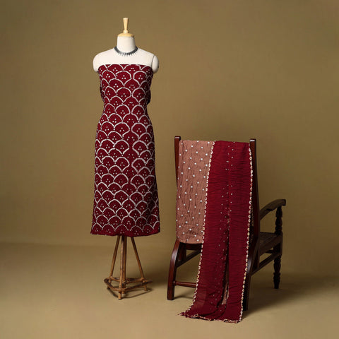 3pc kutch tie-dye satin cotton unstitched bandhani dress