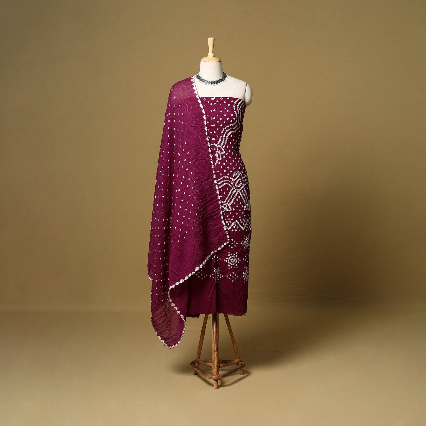 3pc kutch tie-dye satin cotton unstitched bandhani dress