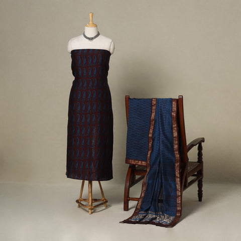 Maroon - 3pc maheshwari silk unstitched bagh dress material