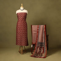 Maroon 3pc Maheshwari Silk Unstitched Bagh Print Dress Material