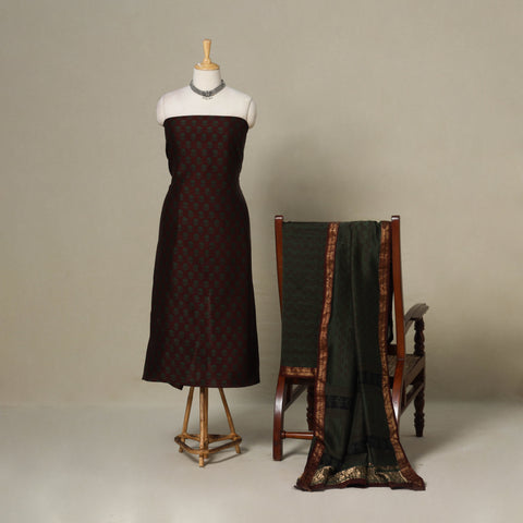 Maroon - 3pc maheshwari silk unstitched bagh dress material