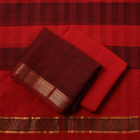 Maroon - 3pc Mangalagiri Handloom Cotton Suit Material Set with Zari Border