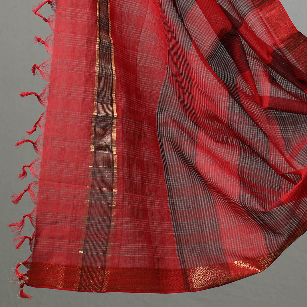 Maroon - 3pc Mangalagiri Handloom Cotton Suit Material Set with Zari Border