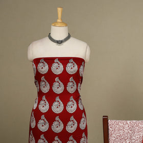 Maroon - 3pc Modal Silk Unstitched Bagh Print Suit Material Set 