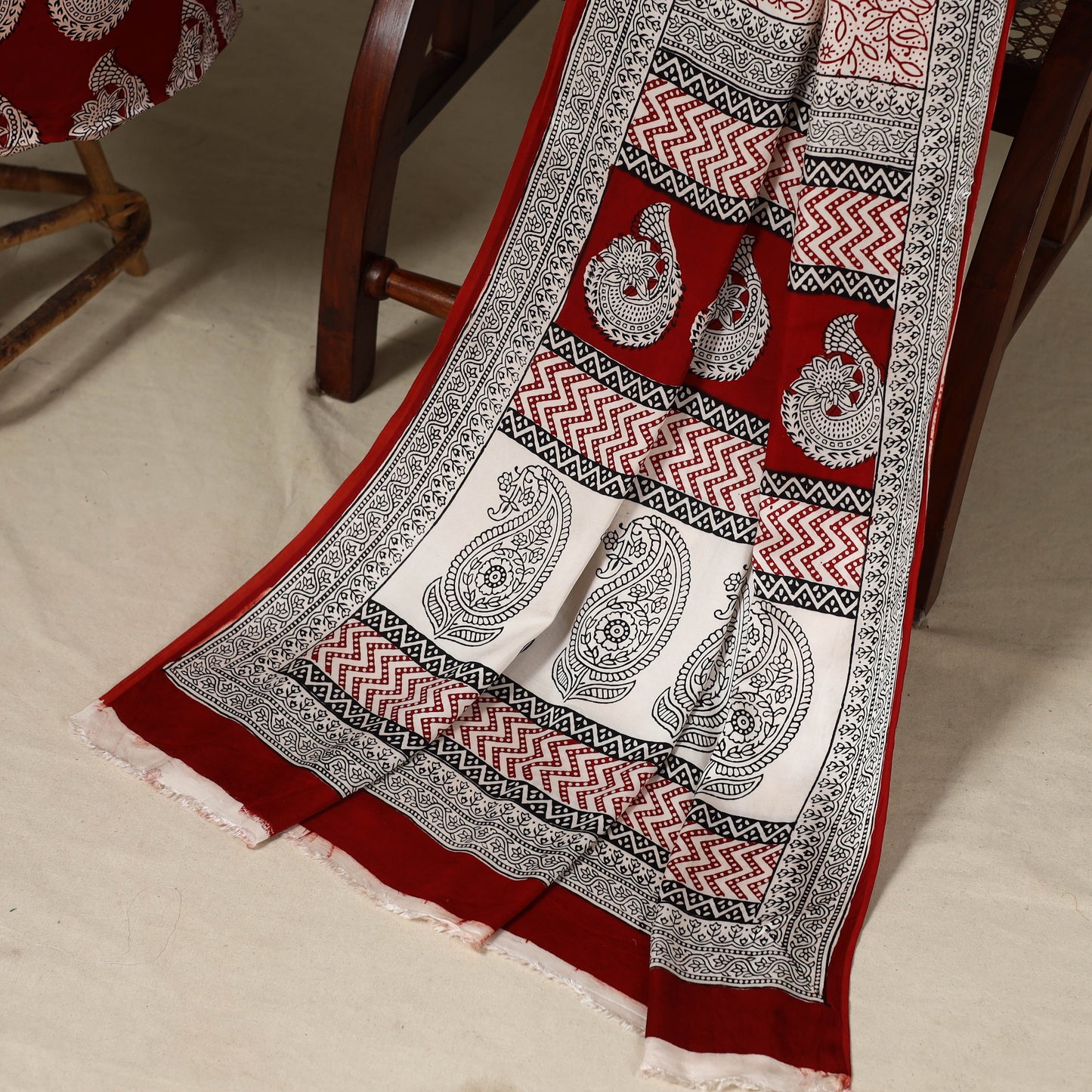 Maroon - 3pc Modal Silk Unstitched Bagh Print Suit Material Set 