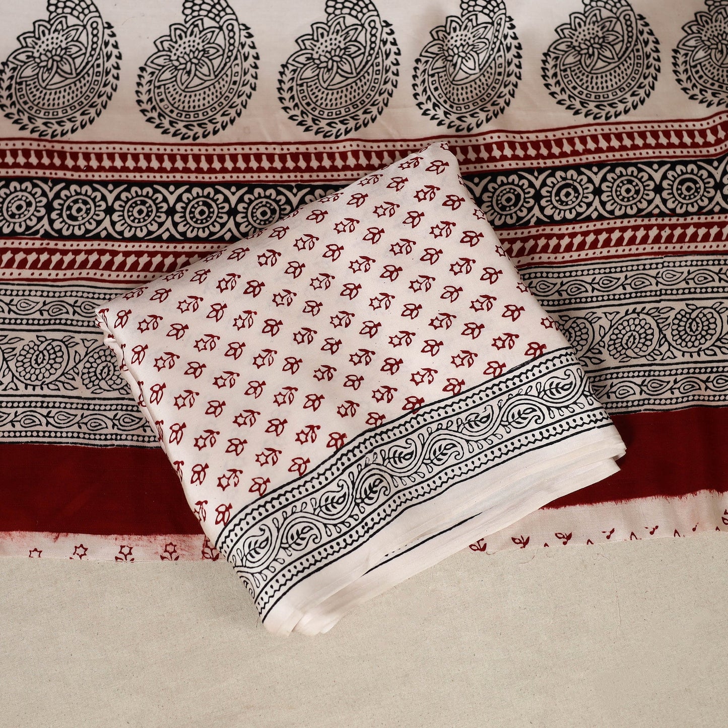 Maroon - 3pc Modal Silk Unstitched  Bagh Print Suit Material Set 