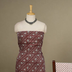 Maroon - 3pc Modal Silk Unstitched  Bagh Print Suit Material Set 