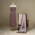Maroon - 3pc Modal Silk Unstitched  Bagh Print Suit Material Set 