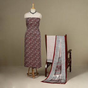 Maroon - 3pc Modal Silk Unstitched  Bagh Print Suit Material Set 