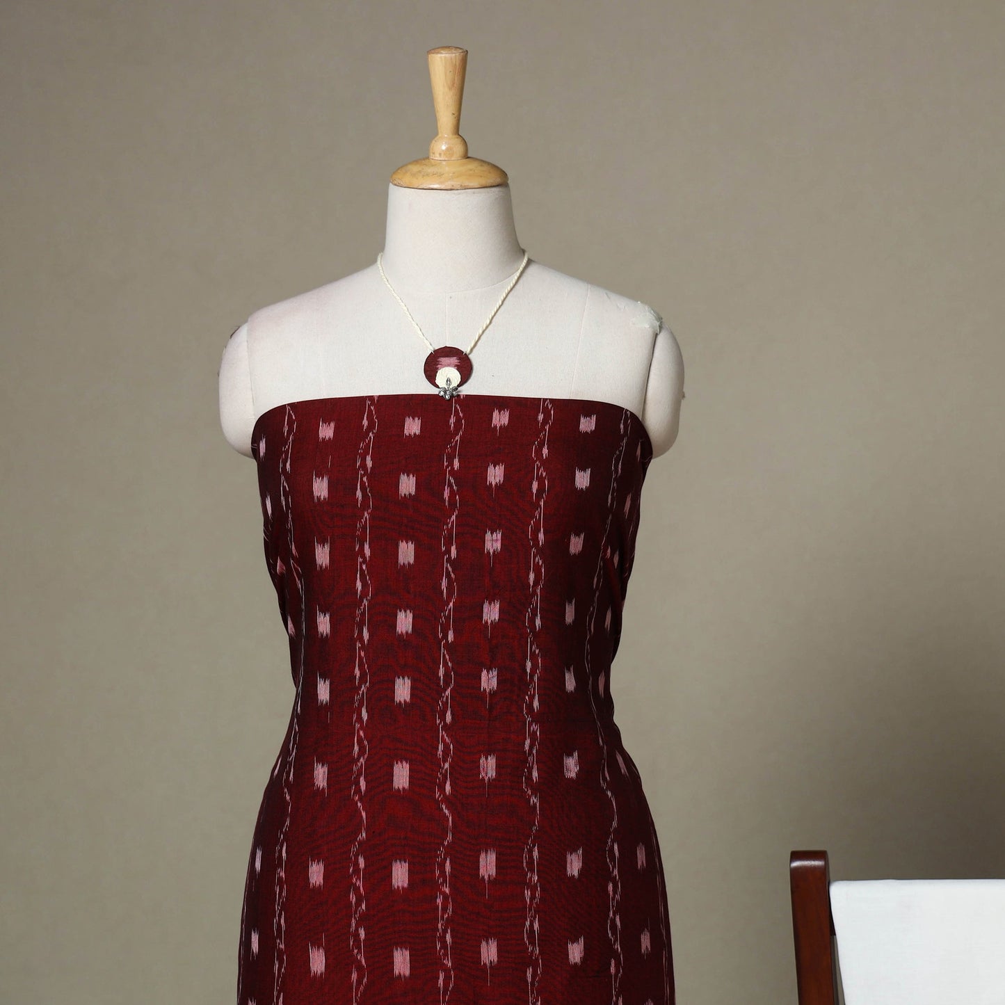 Maroon - 3pc unstitched sambalpuri ikat dress material