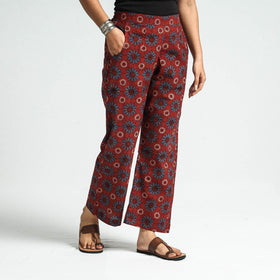 Maroon - Ajrakh Block Printed Cotton Elasticated Pant