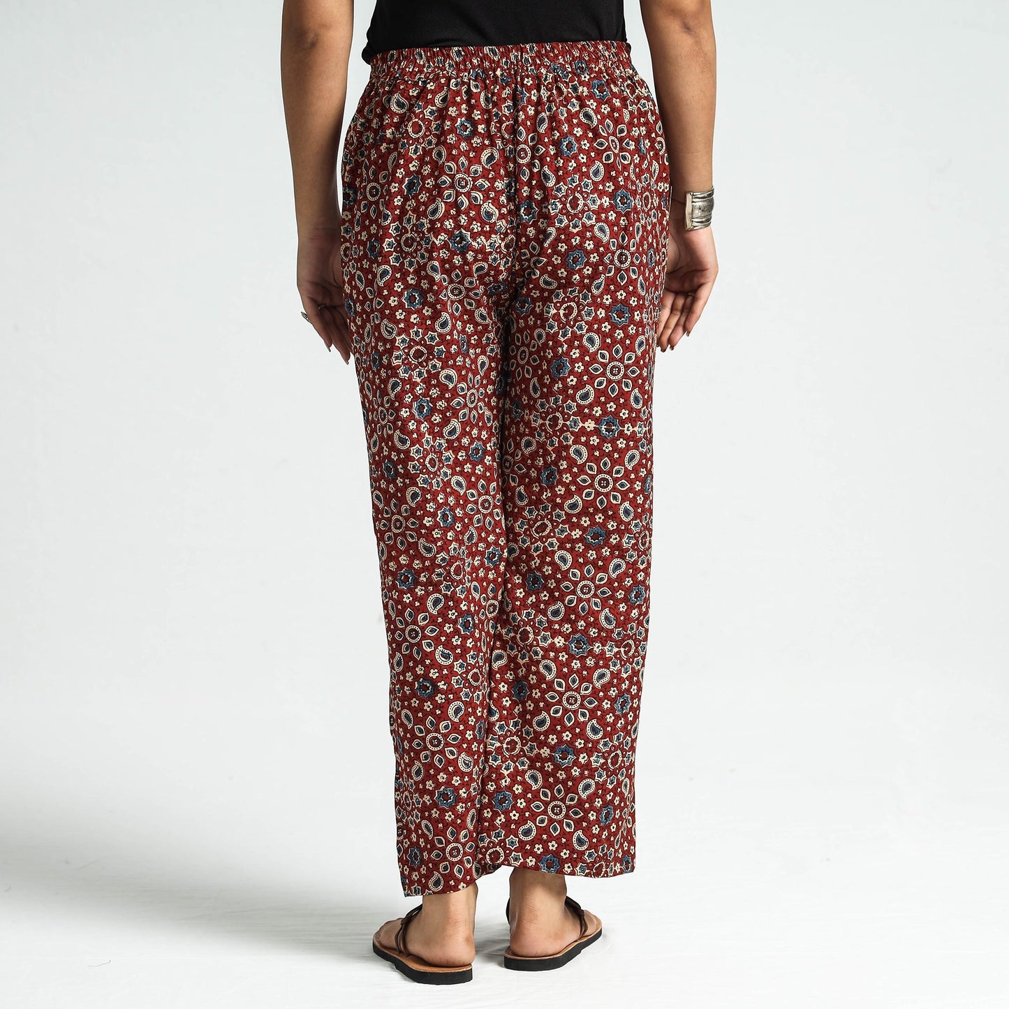 Maroon - printed cotton elasticated pant - handcrafted