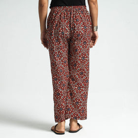 Maroon - printed cotton elasticated pant - handcrafted