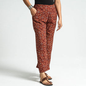 Maroon - orange - printed cotton elasticated pant