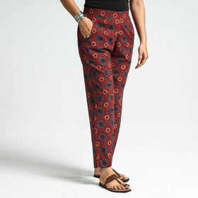 Maroon - Ajrakh Block Printed Cotton Elasticated Pant