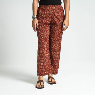Maroon - orange - printed cotton elasticated pant