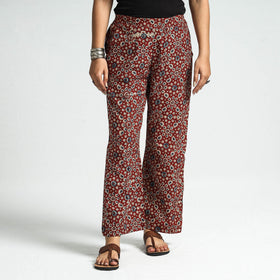 Maroon - printed cotton elasticated pant - handcrafted