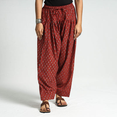 Maroon - printed cotton elasticated salwar - handcrafted