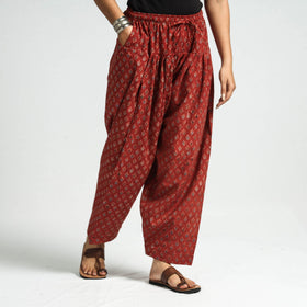 Maroon - printed cotton elasticated salwar - handcrafted