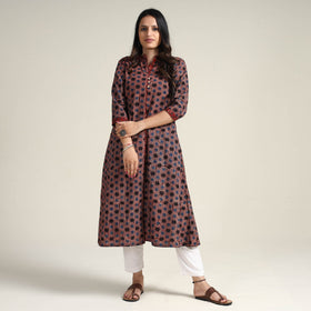 Buy Ajrakh Block Printed Cotton Long Kurta for Women