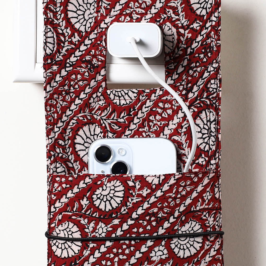 Maroon Ajrakh Block Printed Cotton Mobile Charging Holder 