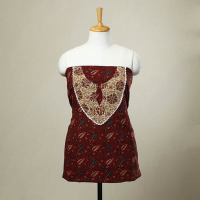 Maroon - patchwork cotton unstitched kurta material (2.5m)