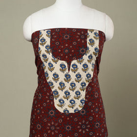Buy Maroon Ajrakh Print Patchwork Cotton Kurta Material