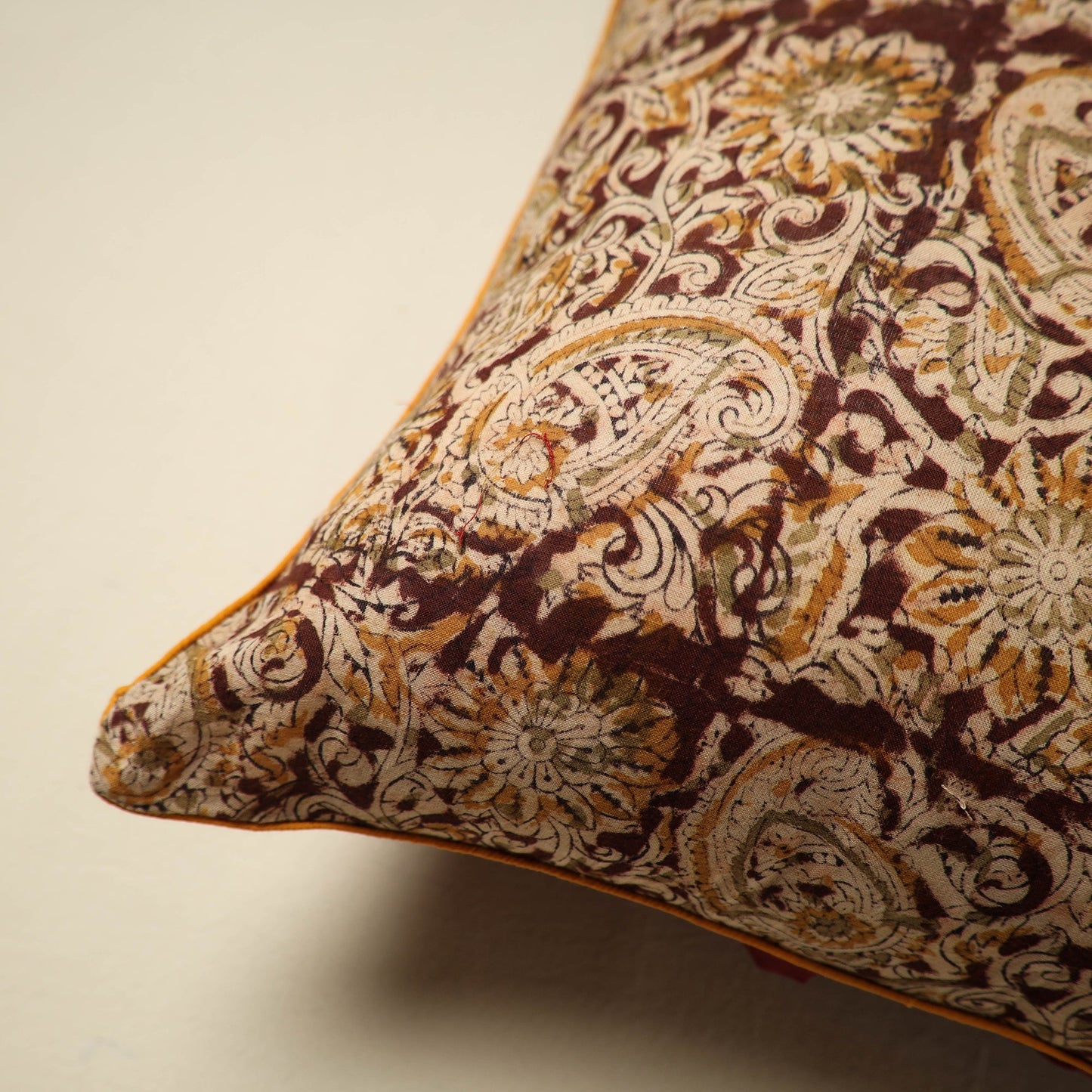 Maroon Kalamkari Block Print Cotton Cushion Cover