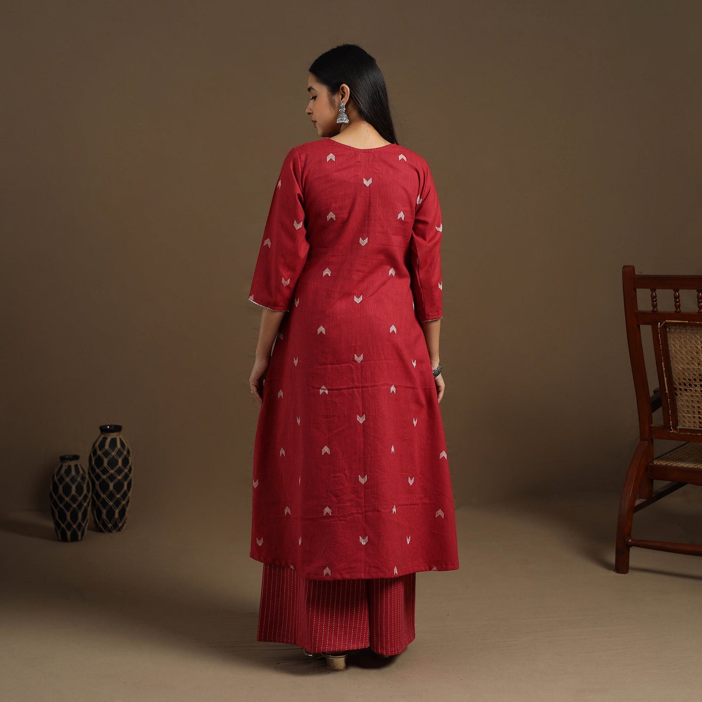 Angrakha Cotton Gota Work Maroon Jacquard Kurta with Palazzo Set