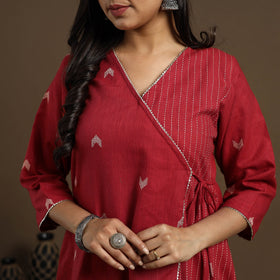 Angrakha Cotton Gota Work Maroon Jacquard Kurta with Palazzo Set