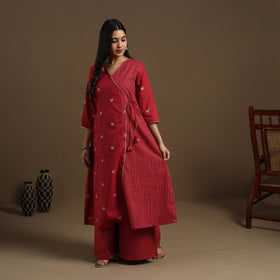 Angrakha Cotton Gota Work Maroon Jacquard Kurta with Palazzo Set
