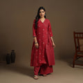 Angrakha Cotton Gota Work Maroon Jacquard Kurta with Palazzo Set