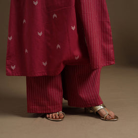 Angrakha Cotton Gota Work Maroon Jacquard Kurta with Palazzo Set