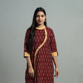  Maroon Angrakha Cotton Straight Pochampally Ikat Kurta 