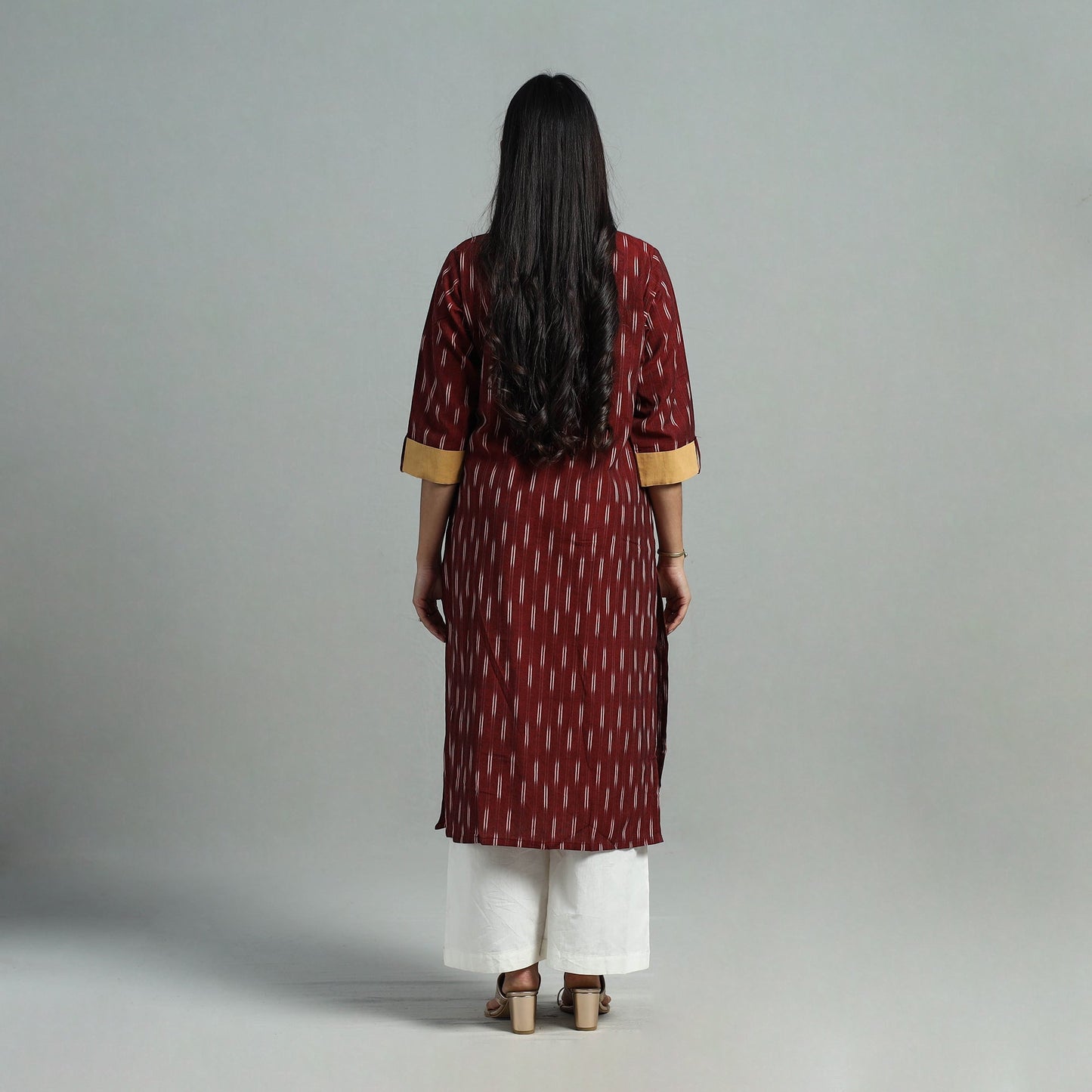  Maroon Angrakha Cotton Straight Pochampally Ikat Kurta 