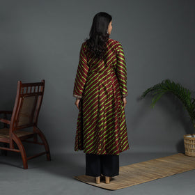 Angrakha Brown Handloom Chanderi Silk Tie-Dye Leheriya Kurta for Women