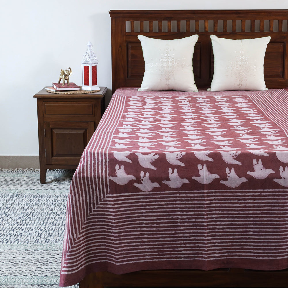 Maroon - Block Art Print Cotton Single Bindaas Bed Sheet (93 x 60 in)